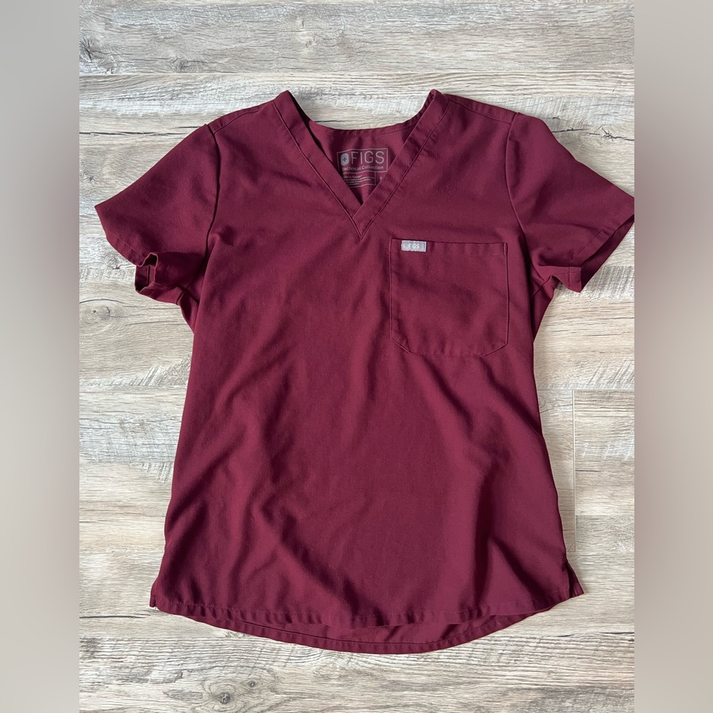 Figs Catarina One-Pocket Scrub Top Burgundy Size Small